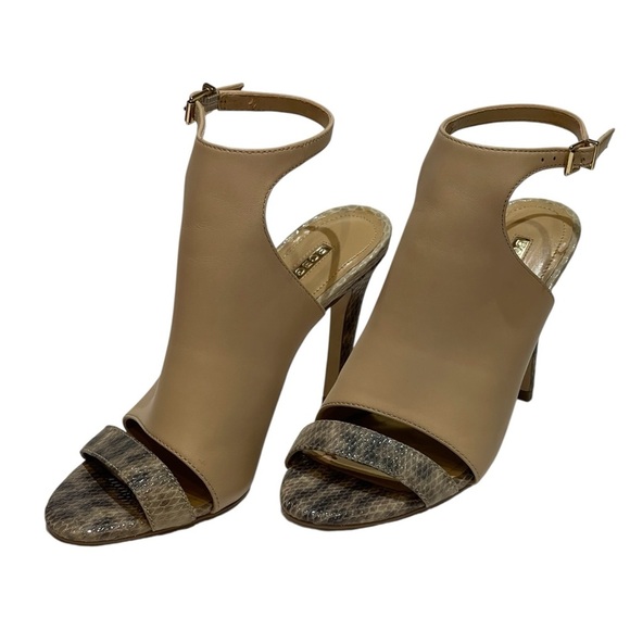 BCBGeneration MALCOLM TAN-SNAKESKIN ANKLE STRAP OPEN TOE HEELS SZ 7.5 MED - Picture 14 of 16